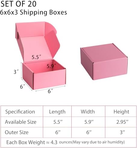 Pink Shipping Boxes 6x6x3 Inches, 20 Pack - Image 2