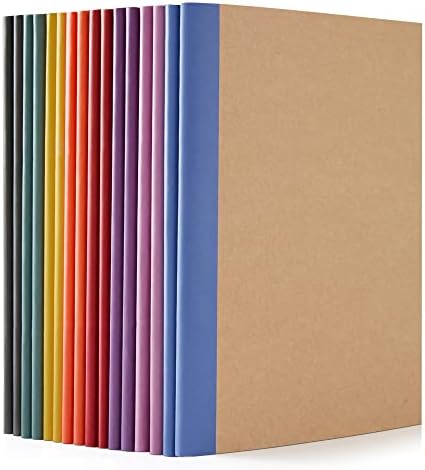 feela 16 Pack Composition Notebooks Bulk, Kraft Cover Lined Blank College Ruled Composition Travel Journals with Jewel Tone Spines For Women Students, 60 Pages, 8.3”x 5.5”, A5, 8 Vintage Colors by feela