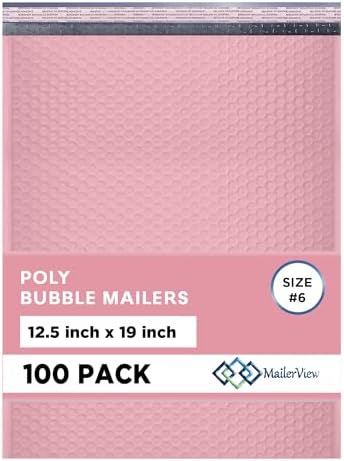Light Pink Bubble Mailers 12.5x19.5 Poly Padded Envelopes #6 100 Pack by MAILERVIEW
