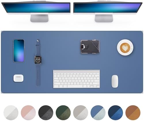 Leather Desk Pad Protector- 48" x 17" Office Desk Mat, Non-Slip PU Leather Mouse Pad, Waterproof Desk Blotter Mat, Desk Cover for Office and Home (Grey Blue) by AFIING