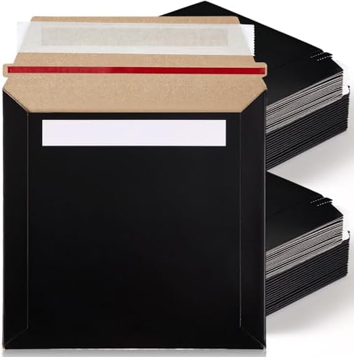 Fainne 200 Pcs 6 x 6'' Rigid Mailers 400 GSM Keep Flat Cardboard Mailers Shipping Cardboard Envelopes Disc DVD CD Envelopes with Self Adhesive Flap and Tear off Strip for Mailing Photo (Black) by Fainne