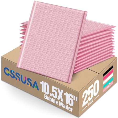 GSSUSA Light Pink Bubble Mailers 10.5x16" 250 Pack Padded Envelopes by GSSUSA