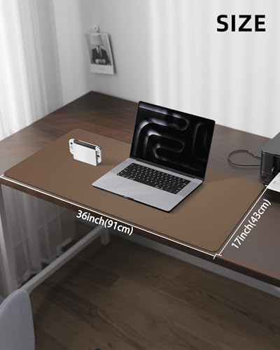 Leather Desk Pad Protector,Desk Mat,Large Mouse Pad, Non-Slip Desk Pad, Waterproof PU Leather Desk Blotter Mat, Desk Cover for Office and Home (Dark Khaki, 36" x 17") - Image 5