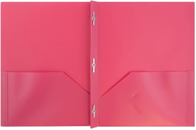 JAM PAPER Plastic 2 Pocket POP Folders - Durable School Folders with Metal Prongs Fastener Clasps - Fuchsia Hot Pink - Bulk 48/Pack - Image 2
