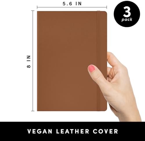PAPERAGE Lined Journal Notebook, 3 Pack, (Cognac, Dark Green, Navy), 160 Pages, Medium 5.6 in x 8 in - 100 GSM Thick Paper – Hardcover Journaling Notebook for Work, School & Note Taking - Image 2