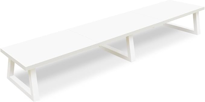 TEAMIX 42 inch Dual Monitor Riser White, Desk Organizer Stand for TV Laptop | Extra Long Stand Riser for 2 Monitors, Wood & Steel TV Riser, Holds 300lbs, Keyboard & PS5 Storage, For Home Office & Gaming by TEAMIX