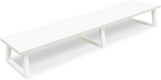 TEAMIX 42 inch Dual Monitor Riser White, Desk Organizer Stand for TV Laptop | Extra Long Stand Riser for 2 Monitors, Wood & Steel TV Riser, Holds 300lbs, Keyboard & PS5 Storage, For Home Office & Gaming by TEAMIX