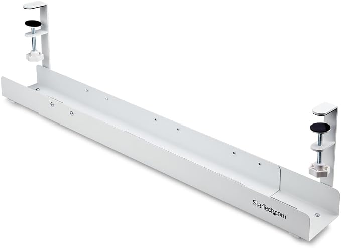 StarTech Under Desk Cable Management Tray, White (CALW-Desk-Cable-Tray) | Clamp-On Installation, No Drilling Required, Length Adjustable by Unknown