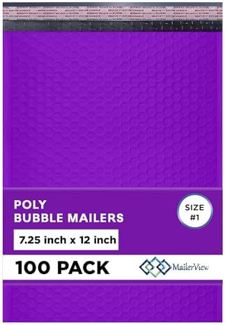 Purple Bubble Mailers 7.25x12 Self Seal Poly Padded Envelopes #1, 100 Pack by MAILERVIEW
