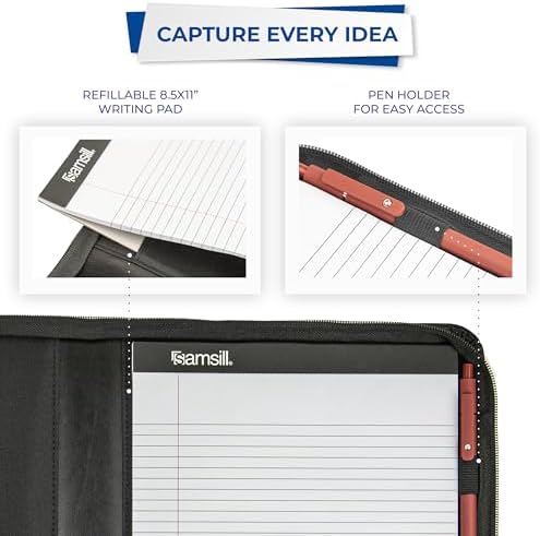 Samsill Contrast Stitch Leather Zippered Portfolio Folder/Business Portfolio for Men and Women, Resume/Document Organizer with Writing Pad, Black (71720) - Image 6