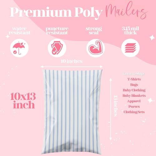 Pretty Package Store Poly Mailers 10x13, Blue Stripe, 100 Pack - Image 2