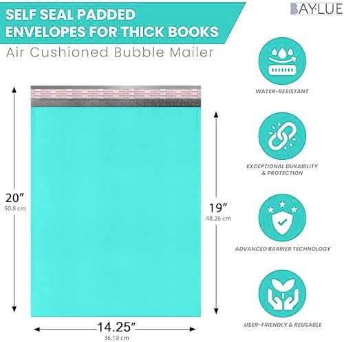 Teal Bubble Mailers 14.25x20, Self Seal Poly Padded Envelopes #7, 50 Pack - Image 2