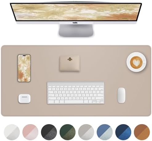 Leather Desk Protector, Large Mouse Pad, Non-Slip, Waterproof PU Leather Blotter Mat, Desk Cover for Office and Home (Beige, 36" x 17") by AFIING