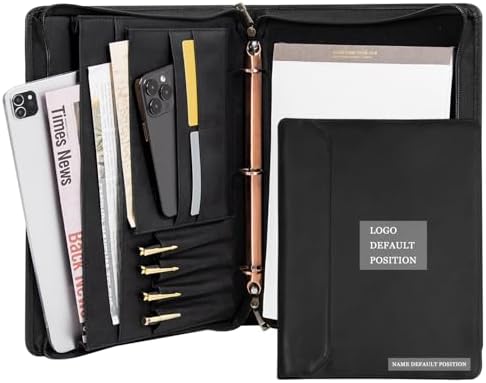 Personalized Genunie Leather Portfolio Binder, Customized Leather Portfolio for Men/Women,Business Portfolio Organizer for A4 Size Notepad, Customized Gift by AZXCG