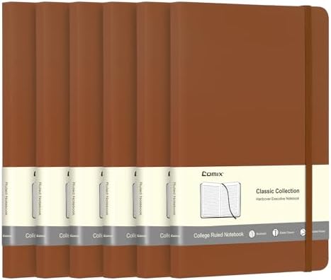 Comix 6 Pack Lined Journal Notebooks for Work, 240 Pages, 5.5"x8.3", Brown by Comix