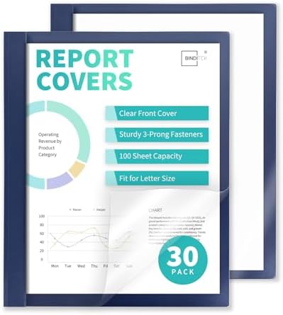 Heavy-Duty Report Covers with 3 Prongs, 100-Sheet Capacity, Navy, 30 Pack by Binditek