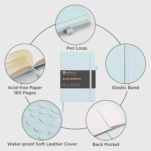 &And Per Se Blank Sketch Notebook, A5 Hardcover, 160 Pages 100gsm Thick Paper, Unlined Journal for Drawing, Doodling, Hand Lettering – Creative Gift for Artists, Designers, Writers (Cyan) - Image 3