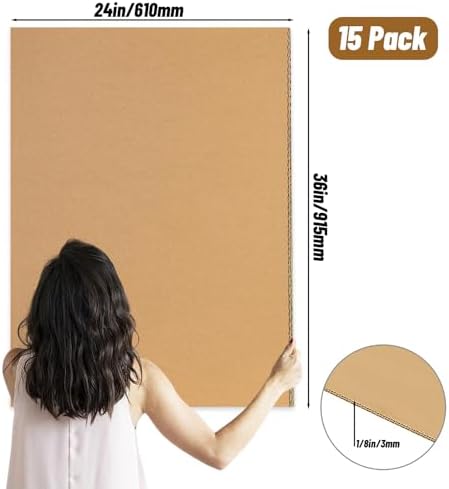 24" x 36" Large Cardboard Sheets, 15 Pack Brown Corrugated Cardboard Sheets, Double Wall Corrugated Poster Board for DIY Projects, School Supplies, Mailing, Packaging, Signboards & Displays - Image 2