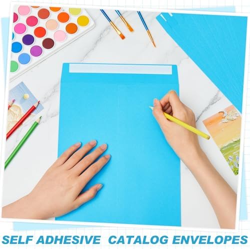 100 Pcs 10'' x 13'' Catalog Envelopes Self Adhesive 32lb Manila Envelopes Kraft Peel & Seal for Secure Mailing Storage Organizing for Office Business Home (Blue) - Image 5