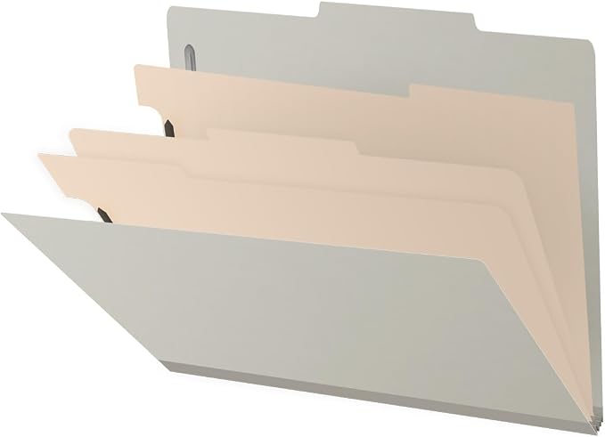 25 Pt. Pressboard Classification Folders, 2/5 Cut ROC Top Tab, Letter Size, 3 Dividers, Light Grey (Box of 10) by Ecom+Folders