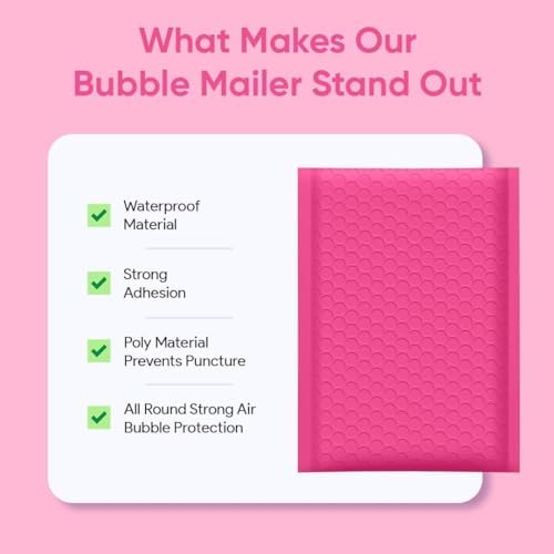 Hot Pink Bubble Mailers 12x15, Self Seal Poly Padded Envelopes, 50 Pack - Image 5
