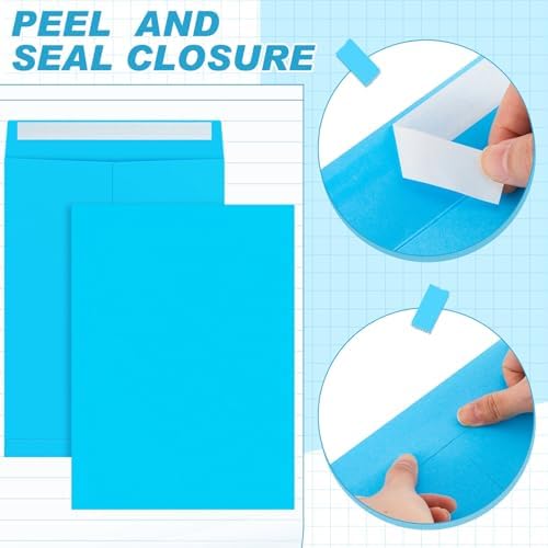 100 Pcs 10'' x 13'' Catalog Envelopes Self Adhesive 32lb Manila Envelopes Kraft Peel & Seal for Secure Mailing Storage Organizing for Office Business Home (Blue) - Image 3