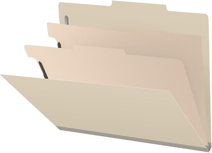 25 Pt. Pressboard Classification Folders, 2/5 Cut ROC Top Tab, Letter Size, 2 Dividers, Manila (Box of 10) by Ecom+Folders