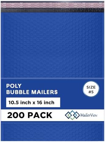 Royal Blue Bubble Mailers 10.5x16 Poly Padded Envelopes #5 200 Pack by MAILERVIEW