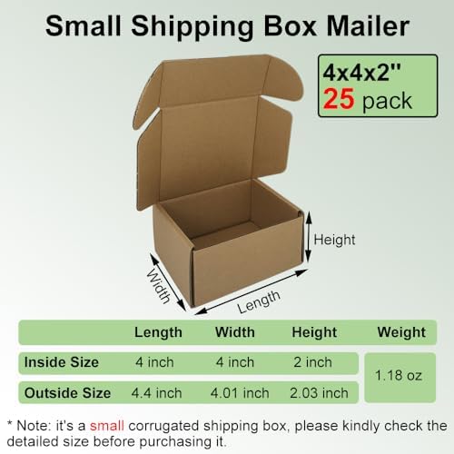 4x4x2'' Small Shipping Boxes 25 Pack, Brown Corrugated Cardboard Mailers for Mailing Packaging Business (BR442-25) - Image 2