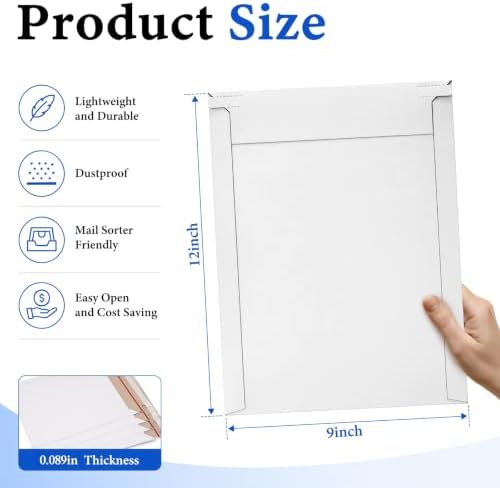 Packbabol 50 Pack White Rigid Mailers, 9"x12" Self Seal Document Mailer Stay Flat Cardboard Mailers Shipping Envelopes for Mailing Semi-Rigid and CD,Photos，Document - Image 2