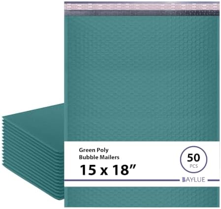 Green Bubble Mailers 15x18, Self Seal Poly Padded Envelopes #8, 50 Pack by BAYLUE