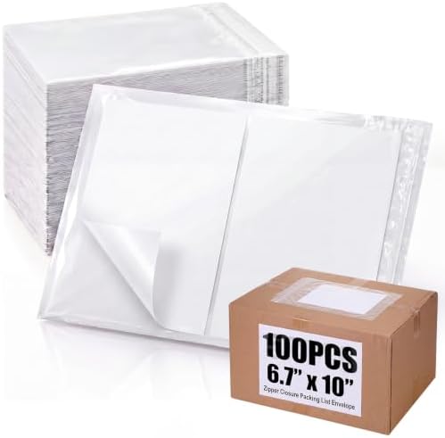 Glenmal 100 Pcs 6.7" x 10" Resealable Packing List Envelopes Clear Self-adhesive Shipping Label Sleeves with Zipper Waterproof Packing List Envelopes for Documents Mailing Labels Invoices Pack Slip by Glenmal