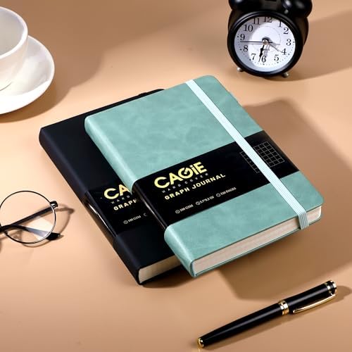 CAGIE Graph Paper Notebook- 320 Pages 100 GSM Graphing Grid Journal A5 Hardcover Leather Quad Ruled Notebooks for Engineering, Math, Work, Green - Image 2