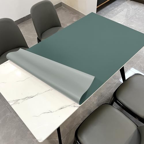 Faux Leather Table Cover,1.8mm Thick,30x60 Inch Desk Cover,Large Desk Mat,Table Protector,Table Cover Protector,Dining Table Cover Protector,XL Desk Mat(Aqua Blue+Gray,30x60) by Zinkooat