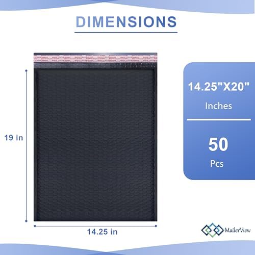 Black Bubble Mailers 14.25x20, Self Seal Poly Padded Envelopes #7, 50 Pack - Image 2