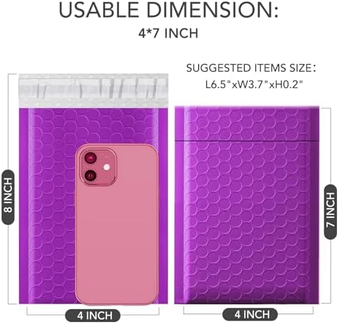 GSSSUSA Purple Bubble Mailers 4x8 Inch 50 Pack Small Padded Envelopes - Image 2