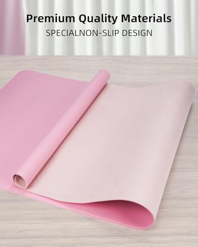 AFIING Leather Desk Pad Protector, Large Mouse Pad, Non-Slip Waterproof PU Leather Desk Mat, Desk Blotter Cover for Office and Home (Pink, 36" x 17") - Image 2