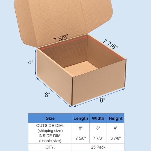 Wowxyz 8x8x4" Shipping Boxes 25 Pack Corrugated Cardboard Brown Box - Image 2