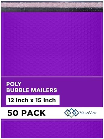 Purple Bubble Mailers 12x15, Self Seal Poly Padded Envelopes, 50 Pack by MAILERVIEW