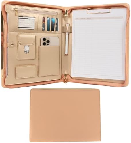 BLU MONACO | Peach Beige Vegan Leather Portfolio Binder for Women | Zipper Portfolio Binder with Gold Trim | Professional Business Portfolio with Zipper for 8.5 x 11 Documents by Blu_Monaco