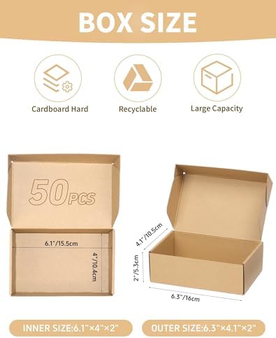 50 Pack Small Shipping Boxes, 6x4x2 Inch Brown Cardboard Boxes for Small Business - Image 2