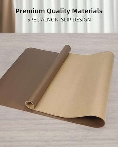 Leather Desk Pad Protector- 48" x 17" Office Desk Mat, Non-Slip PU Leather Mouse Pad, Waterproof Desk Blotter Mat, Desk Cover for Office and Home (Dark Khaki) - Image 2