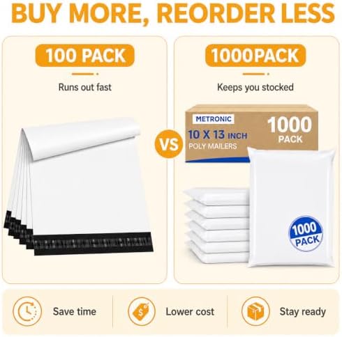 Metronic Poly Mailers 10x13 1000 Pack, Self-Seal Shipping Bags for Clothing - Image 3