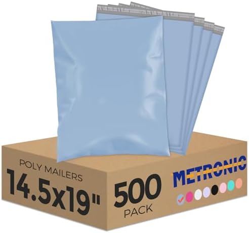 Metronic Poly Mailers 14.5X19 500Pack, Strong Adhesive Shipping Bags for Clothing, Waterproof Mailers Poly Bags for Small Businesses, Flexible Mailing Envelopes Polymailers, Blue by METRONIC
