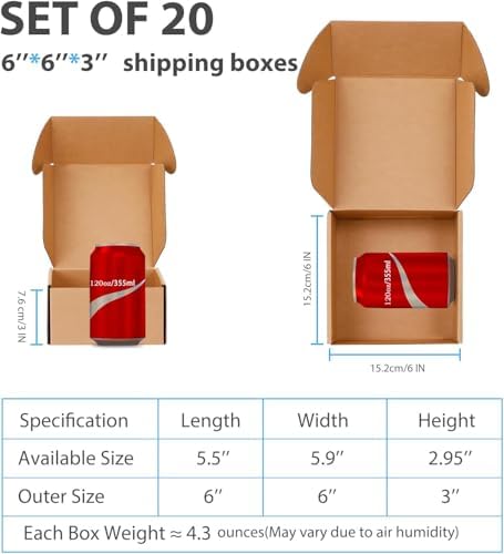 Kraft Brown Shipping Boxes 6x6x3 Inches, 20 Pack - Image 2