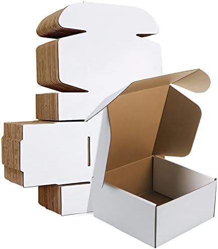 HORLIMER 8x8x4 inches Shipping Boxes Set of 25, White Corrugated Cardboard Box Literature Mailer by HORLIMER