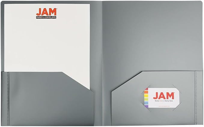JAM PAPER Heavy Duty Plastic 2 Pocket Extra Tough School Folders - Silver - 12/Pack - Image 4