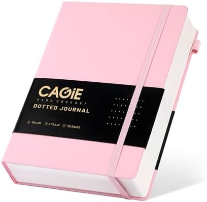 CAGIE Bullet Dotted Journal Notebook 320 Pages 100 GSM Paper Hardcover A5 Dot Grid Notebook Leather Journals for Writing Women Men Work Journaling, Pink by CAGIE