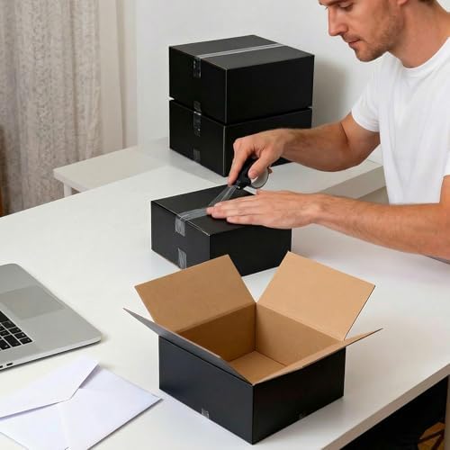 8x8x4 Black Shipping Boxes, 30 Pack Medium Mailer & Packaging Boxes for Small Business, Heavy Duty Corrugated Cardboard, Ideal for Shipping & Packaging - Image 6