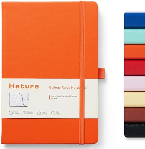 Heture Hardcover Notebooks, A5 Lined Journals Notebook for Writing 160 Pages, 8.2 x 5.5 inch, Classic Ruled Notebooks for College/Work/Travel (Orange, 1 Pack) by HetureOffice